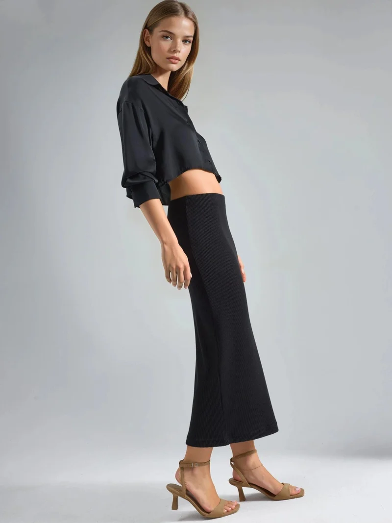 بوسيم BUSEM Ribbed Elastic Midi Skirt
